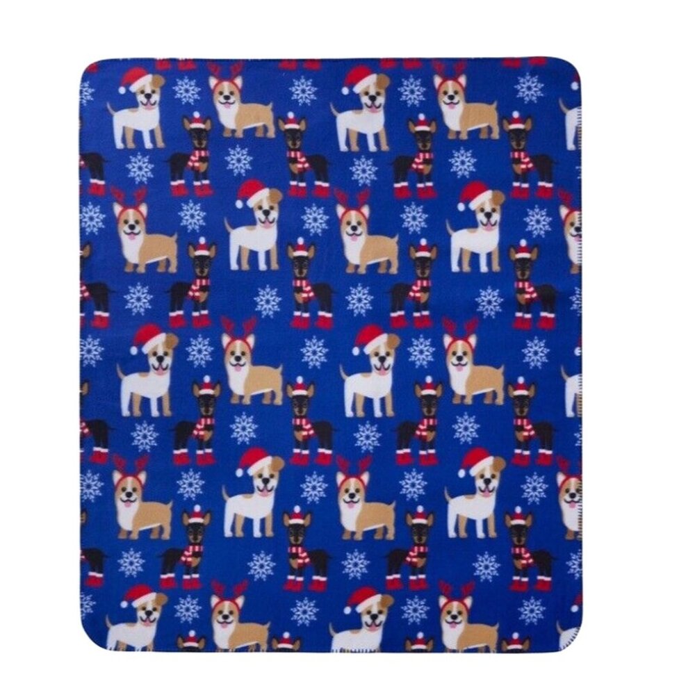 Miniature Pinscher Corgi Holiday Fleece Throw  50" x 60" Minpin Puppies Gift